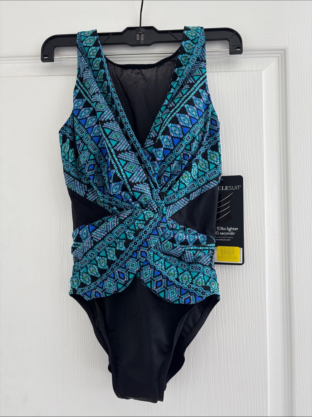 Miraclesuit Black One-Piece Swimsuit with Teal & Blue Geometric Print